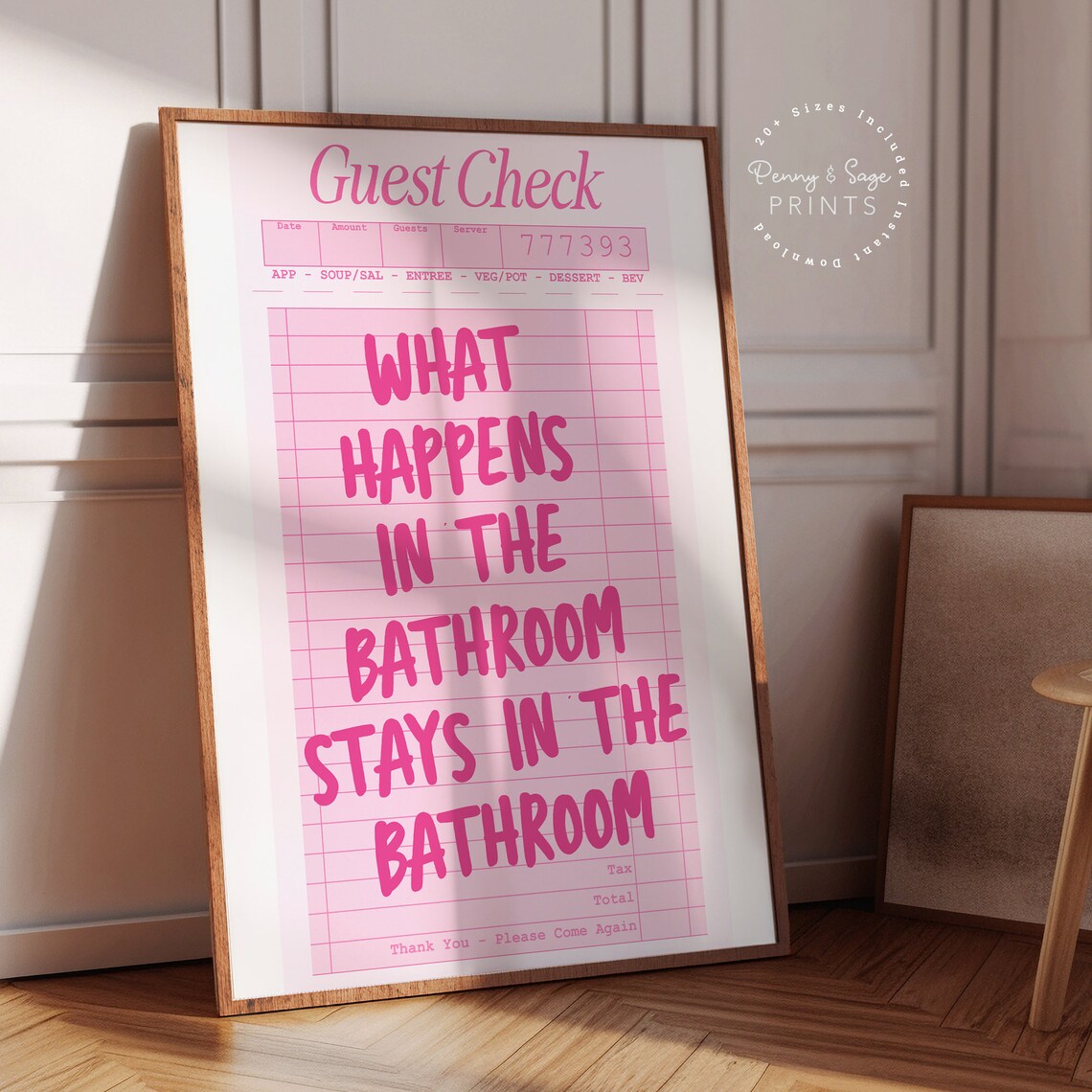 What Happens In The Bathroom Pink Guest Check Funny Quote Poster - Image 2
