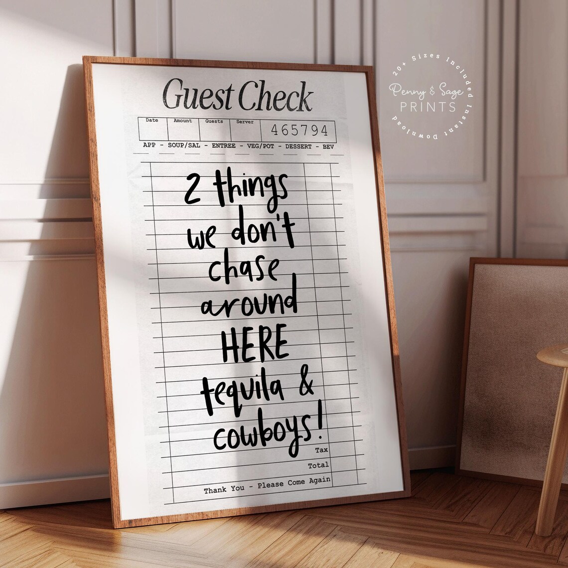 Tequila And Cowboys Quote Cream Guest Check Western Bar Poster - Image 2