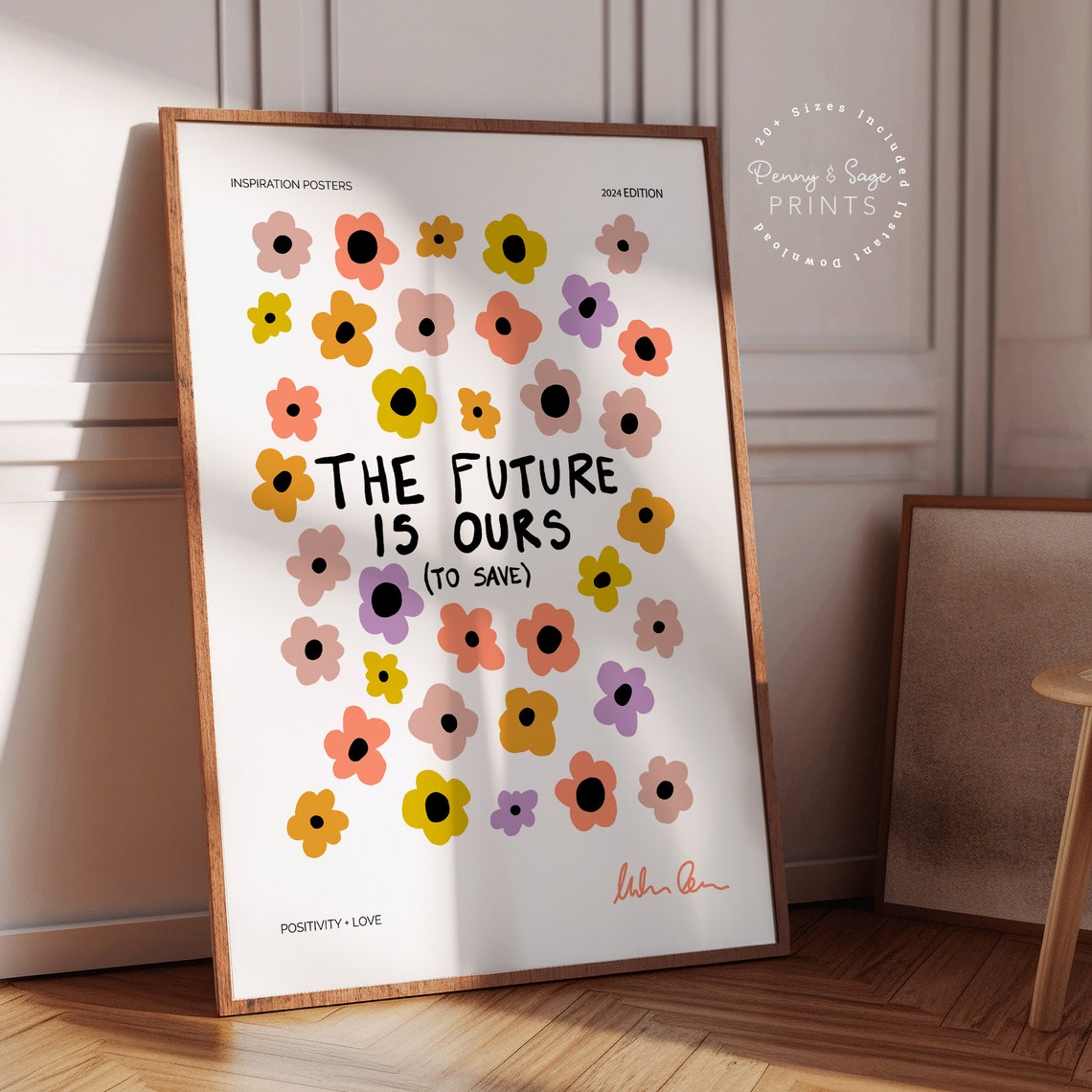 The Future Is Ours To Save Colorful Flower Motivational Poster - Image 2