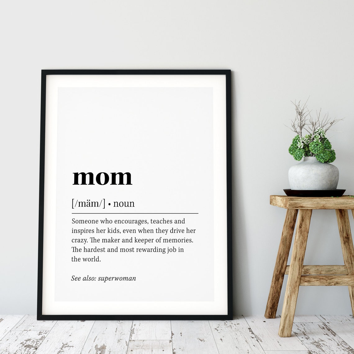 Mom Definition Dictionary Style Black White Superwoman Gift Poster