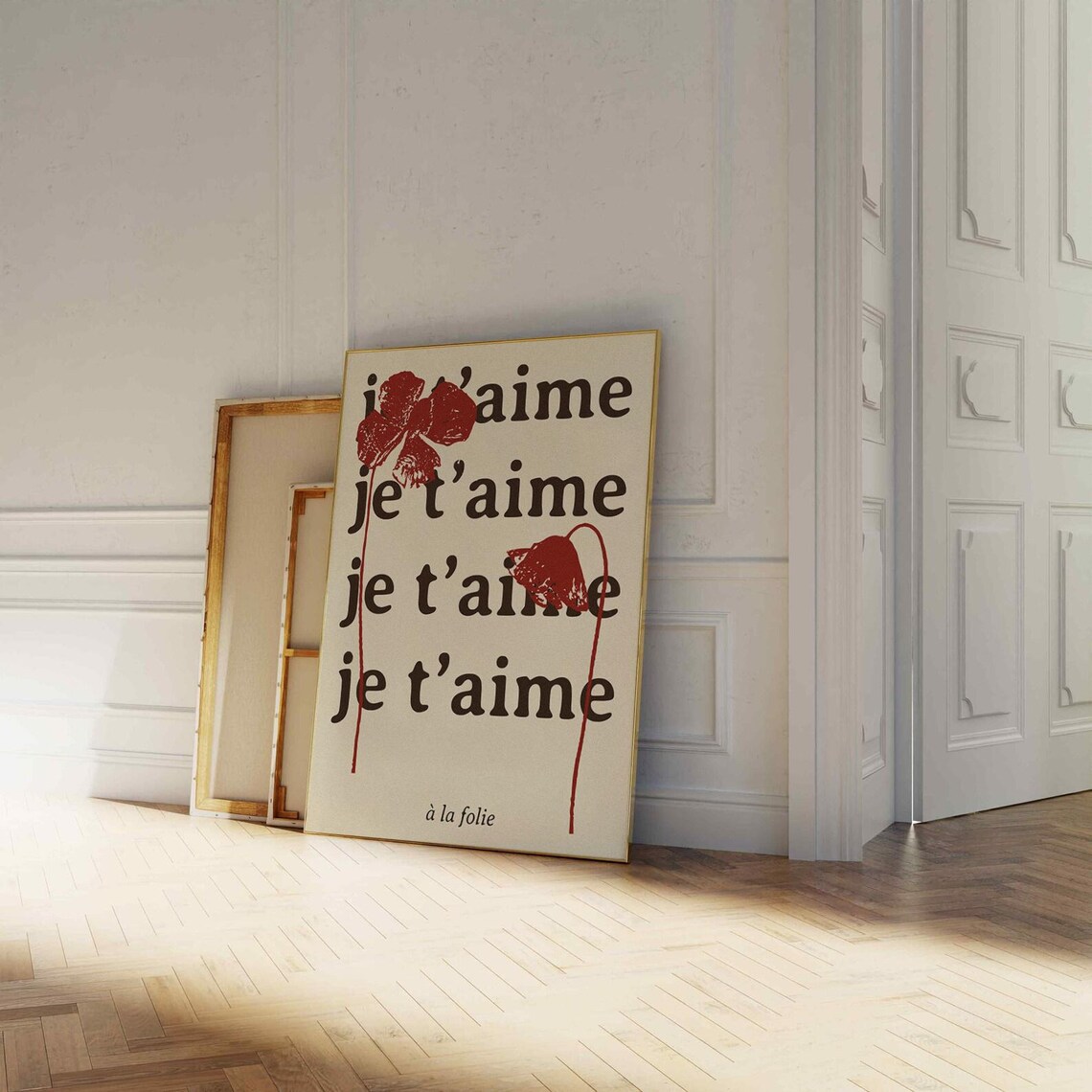 Je Taime French Love Quote Red Poppy Vintage Typography Poster - Image 3