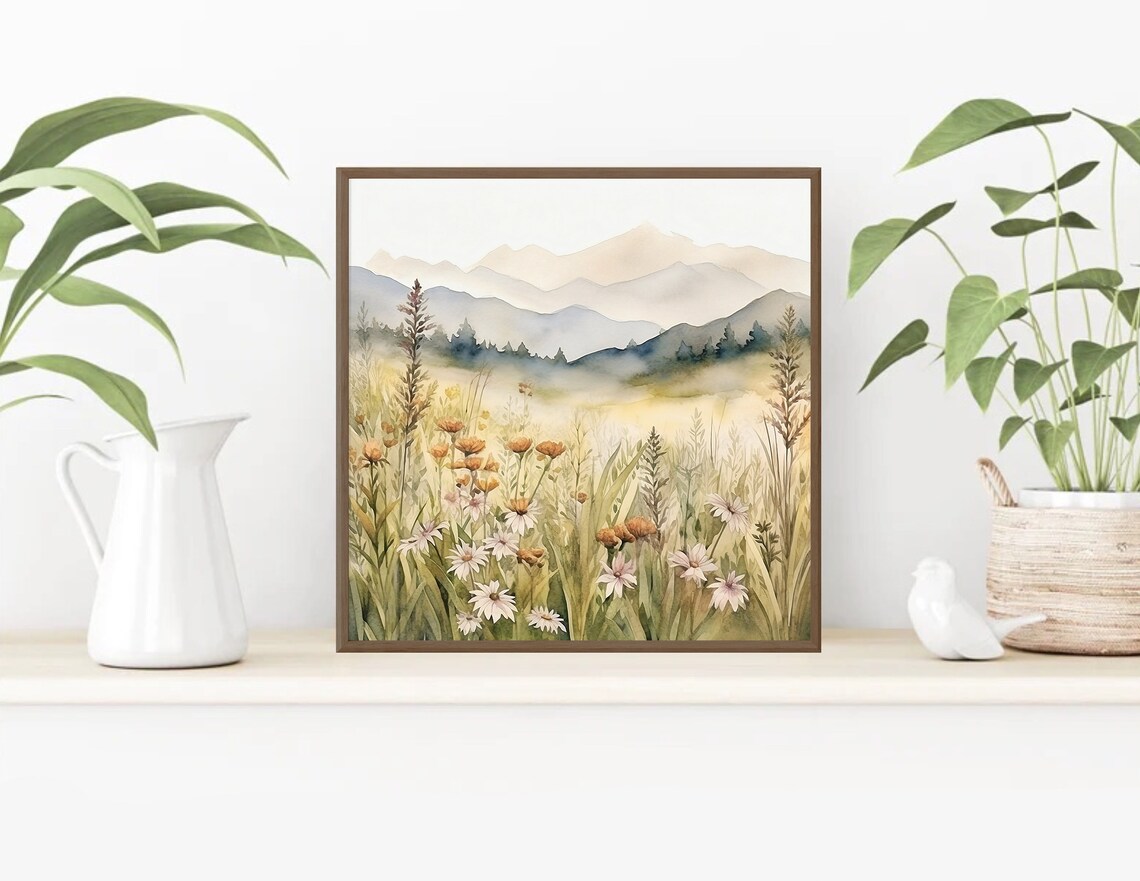 Wildflowers Mountain Print, Colorado Watercolor Landscape - Image 4