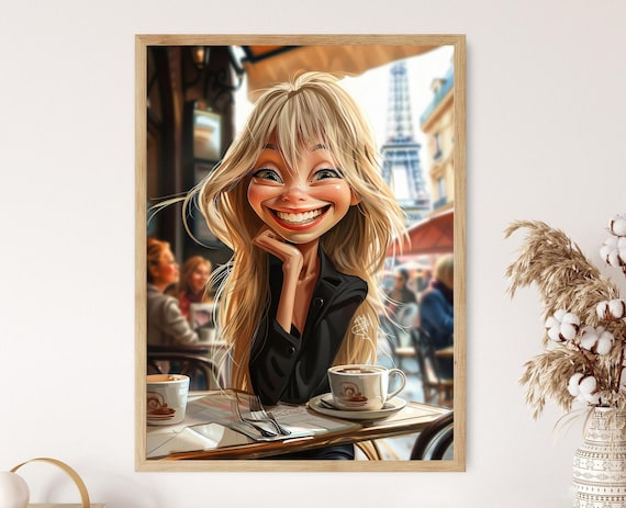 Cafe Paris Caricature Art Print, Travel Poster