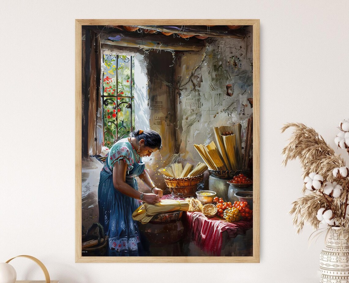 Mexican Tamales Art Print, Vibrant Kitchen Wall Decor