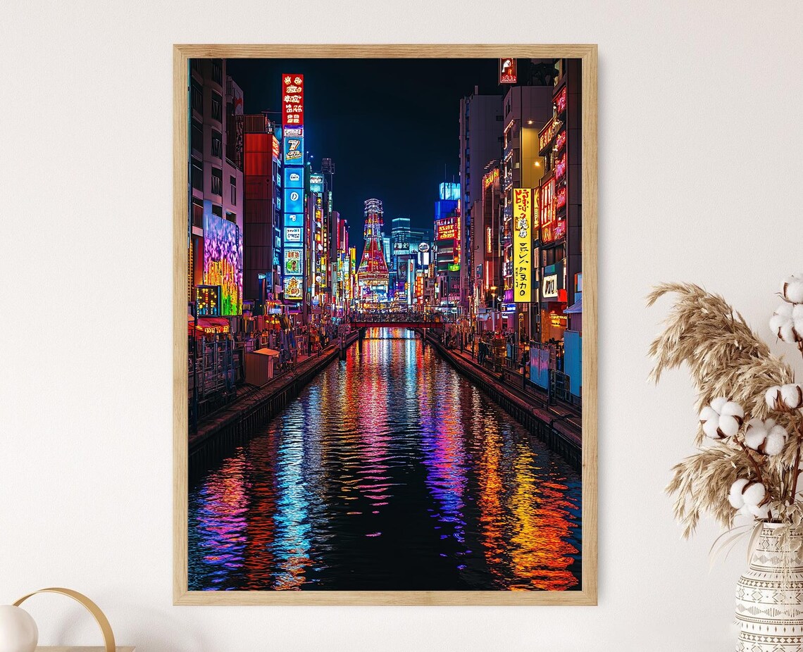 Osaka Dotonbori Canal Travel Poster, Neon Lights