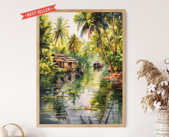 Peaceful Kerala Backwaters Art Indian Cultural Print