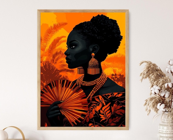 Ghanaian Woman Profile Portrait with Orange Fan Beads Poster