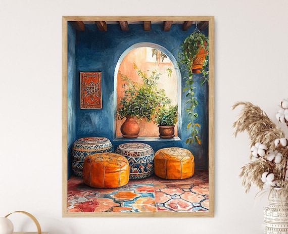 Moroccan Leather Pouf Art Print Traditional African Craft