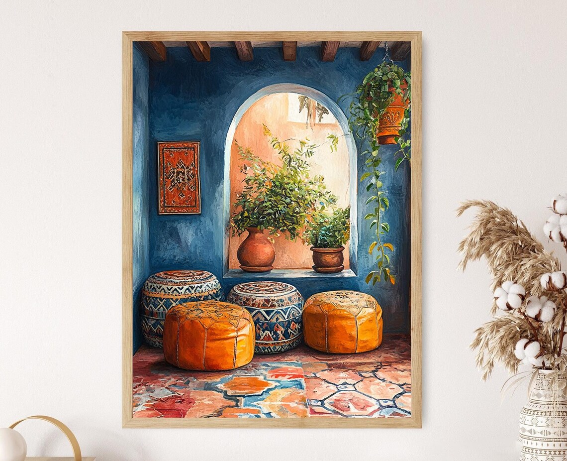 Moroccan Leather Pouf Art Print Traditional African Craft