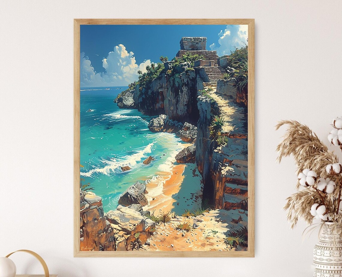 Tulum Serene Coastal Village, Mayan Ruins Art Print