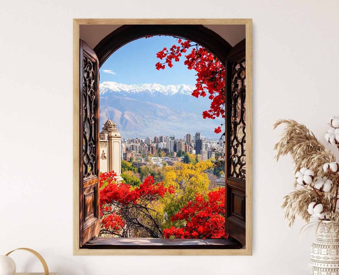Santiago Chile Window View, Andes Cityscape Art Print