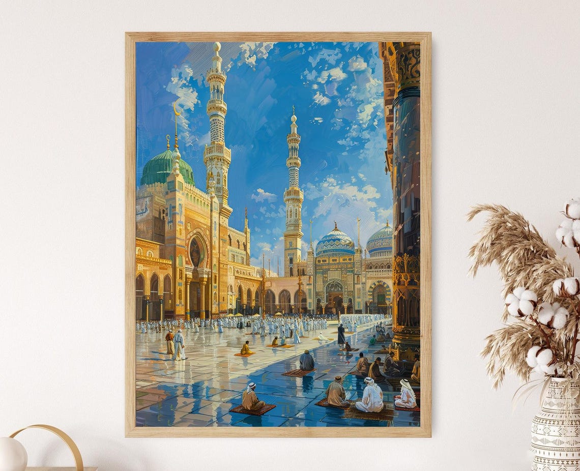 Majestic Al Masjid An Nabawi Prophets Mosque Print Intricate Islamic Architecture