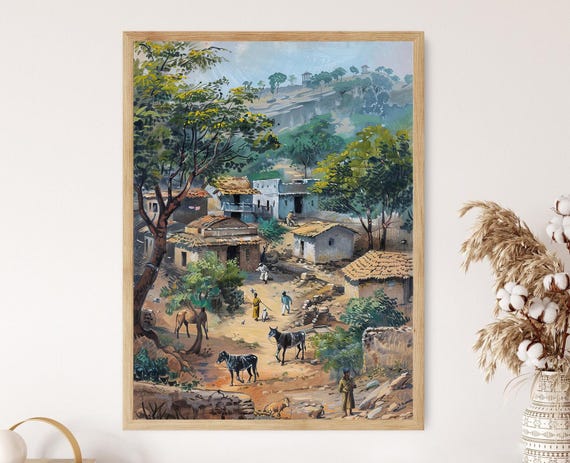 Traditional Indian Village Scene Art Cultural Art Print