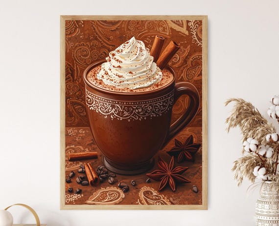 Indian Hot Chocolate Art Print Clay Kulhad Illustration Spiced Beverage Decor