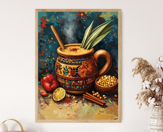 Mexican Atole in Decorated Clay Pot With Corn And Cinnamon Art Poster