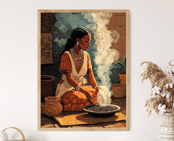Ethiopian Coffee Ceremony Art Print, African Decor