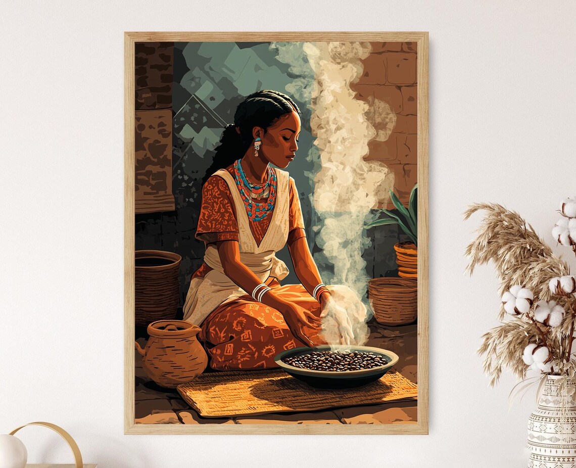 Ethiopian Coffee Ceremony Art Print, African Decor