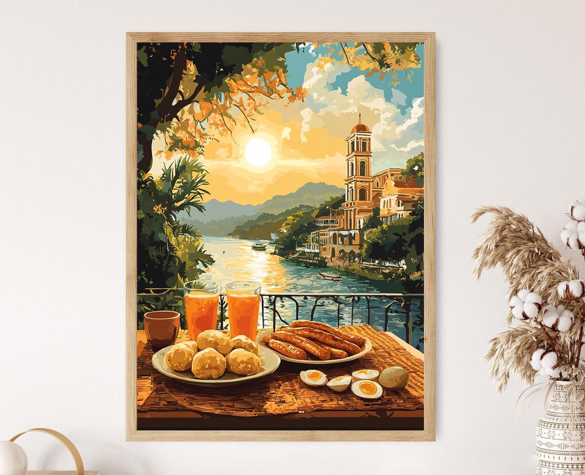 Lumpia And Longganisa Breakfast In Iloilo River Scene Filipino Cultural Print