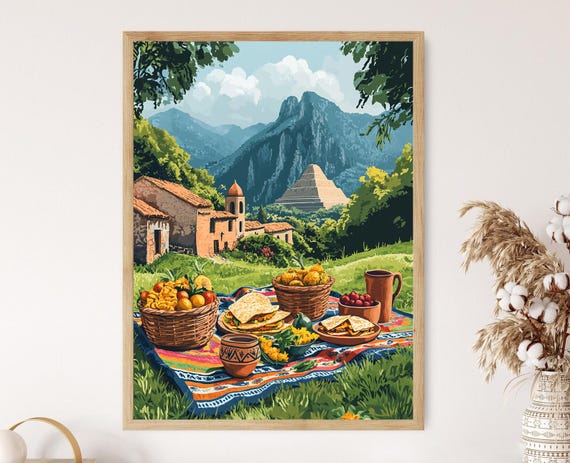 Tepoztln Picnic Art Print Mexican Mountain Scene Mexican Restaurant Decor