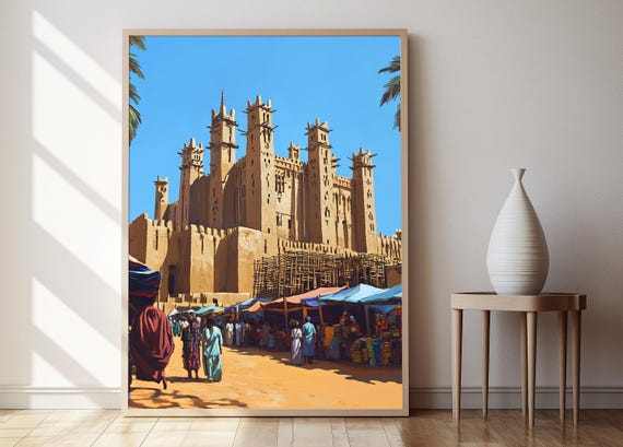 Djenn Mosque Illustration Mali Kingdom Architecture Art Print Cultural Decor