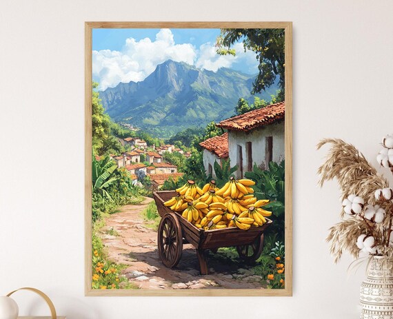 Guatemala Fruit Wheelbarrow Art Print Rustic Farm Decor