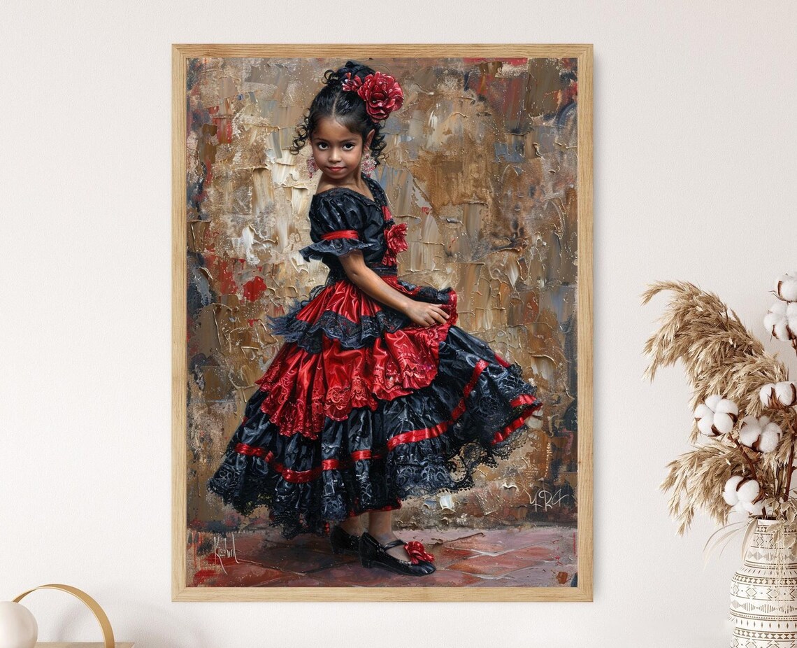 Flamenco Dancer Girl, Spanish Dance Illustration