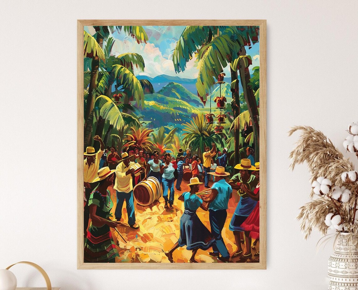 Jamaican Festival Celebration Art Print, Music and Dance