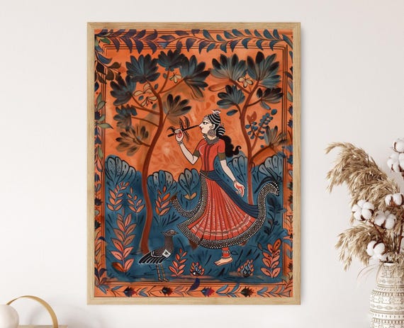 Ornate Patachitra Artwork Print Mythological Indian Art Exotic Home Interior Collectors Gift Idea