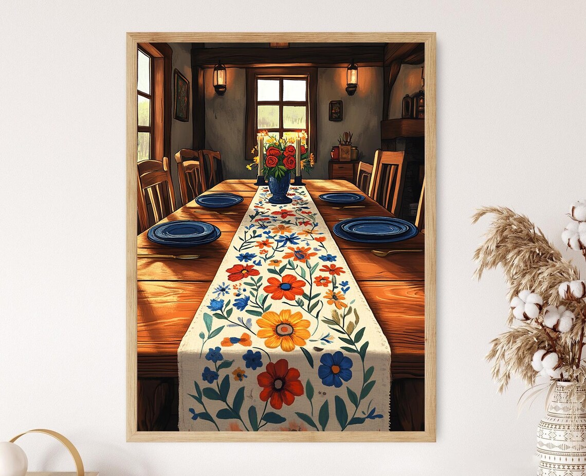 Swedish Folk Table Runner, Hallandssm Embroidery Art Print