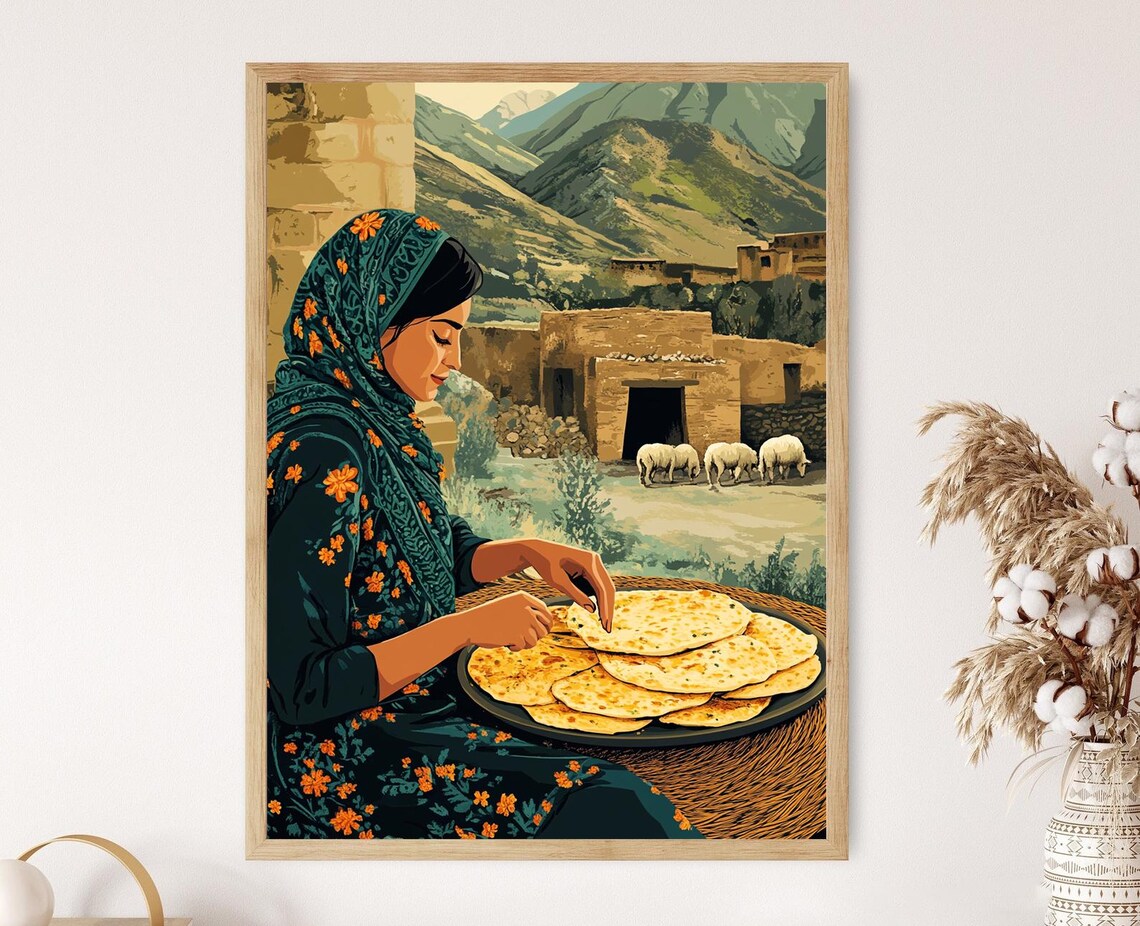 Afghan Woman Cooking Bolani, Rustic Village Art Print