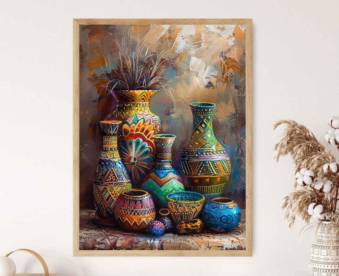 Traditional African Pottery Painting, Folk Art Print