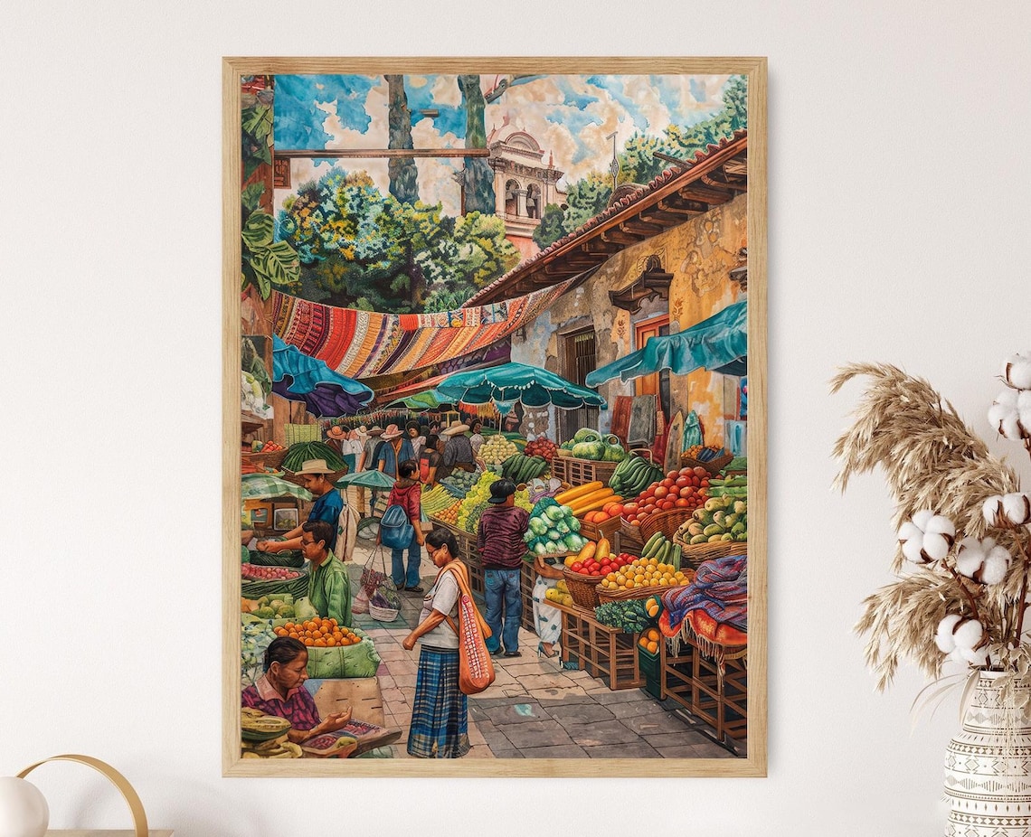 Oaxaca Market Scene Art Print, Mexican Market