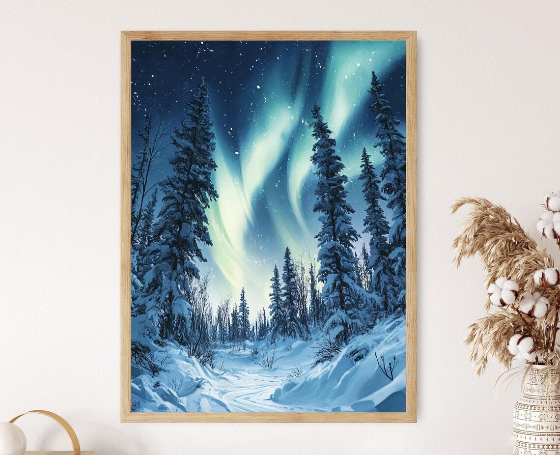 Northern Lights Art Print, Yukon Snowy Forest