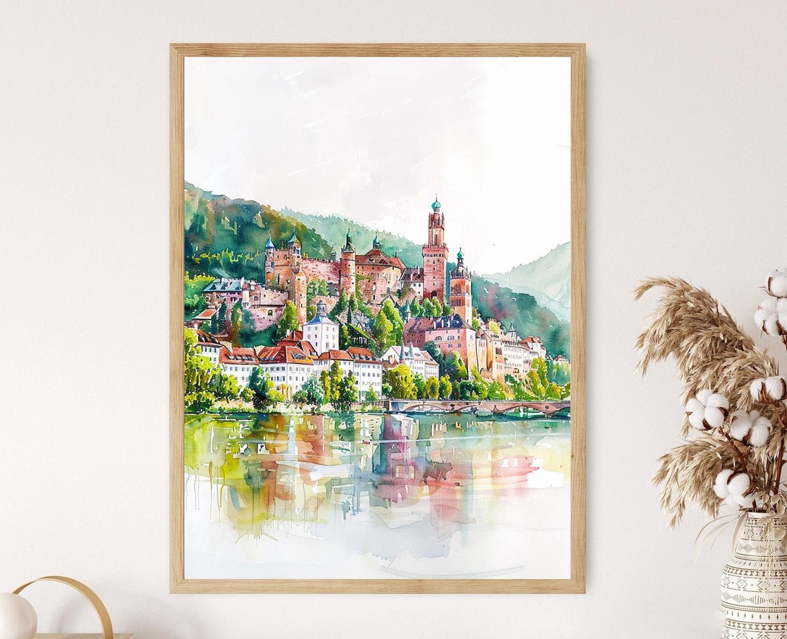 Heidelberg Castle Print German Scenic River View