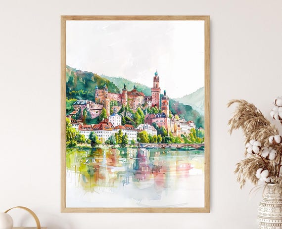 Heidelberg Castle Print German Scenic River View