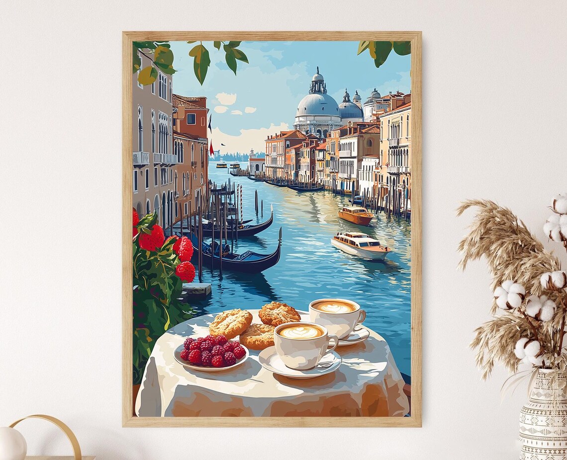 Venice Breakfast Table Art Print, Traditional Italian Decor