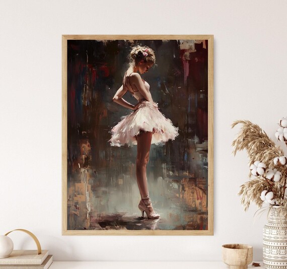 Ballerina White Tutu Dark Moody Oil Painting Graceful Dance Poster