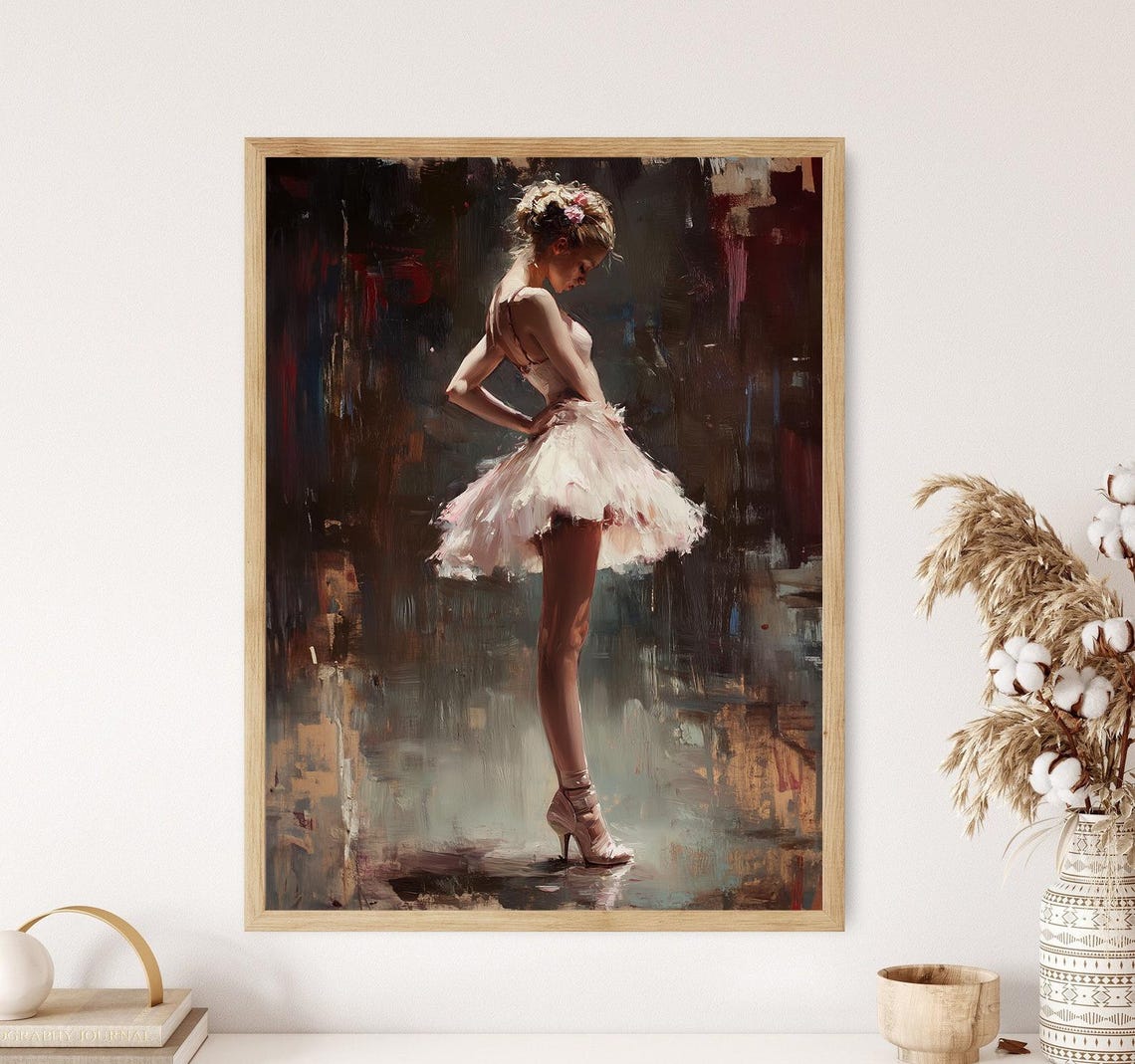 Ballerina In White Tutu Oil Painting Style Graceful Dance Art Print