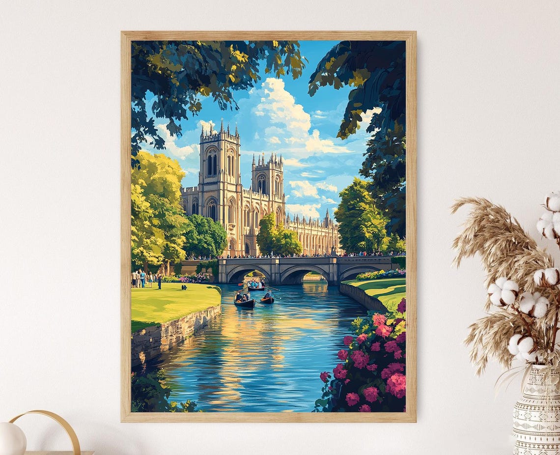 Kings College Chapel With River Cam And Punters English Academic Art Print