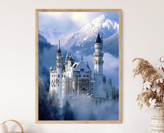 Neuschwanstein Castle Art Print Germany Bavarian Alps Fairy Tale Architecture