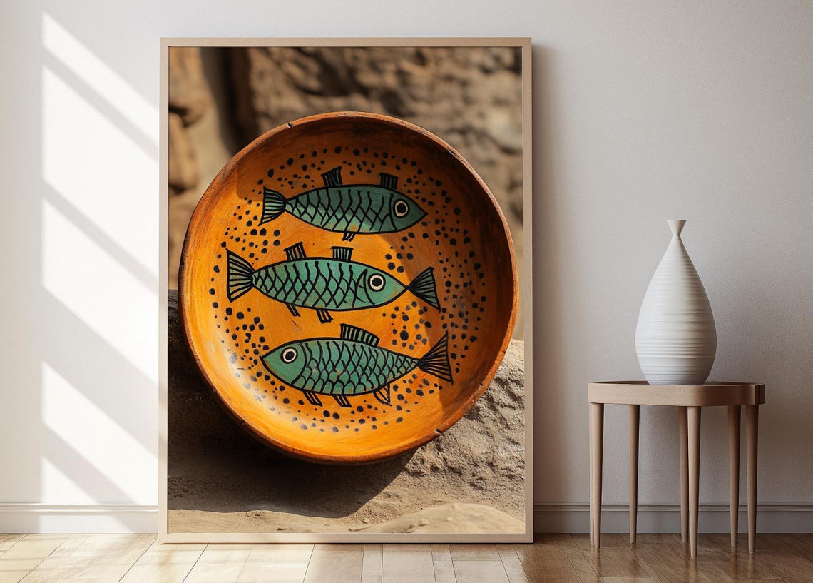 Madhubani Fish Plate Art Print Indian Folk Decor