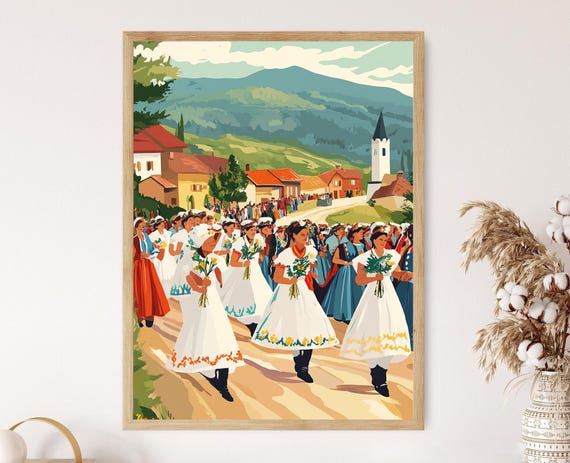 Galicnik Wedding Art Print Macedonia Traditional Costumes Cultural Dance
