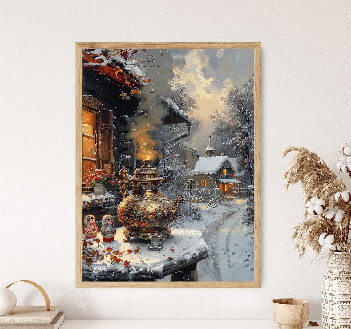 Moscow Winter Samovar, Russian Tea Setting Art Print