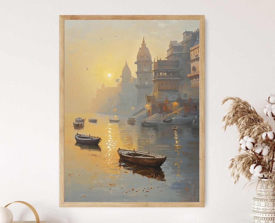 Serene Ganges River At Dawn, Indian Poster