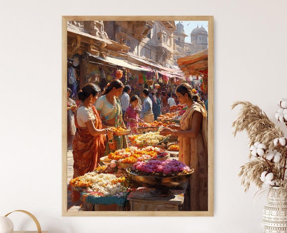 Gudi Padwa Market Art Traditional Indian Painting Festival Celebration Print Cultural Decor