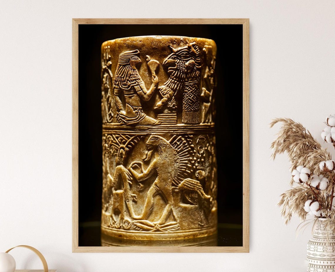 Mesopotamian Cylinder Seal Art Print Royal Figures And Religious Symbols