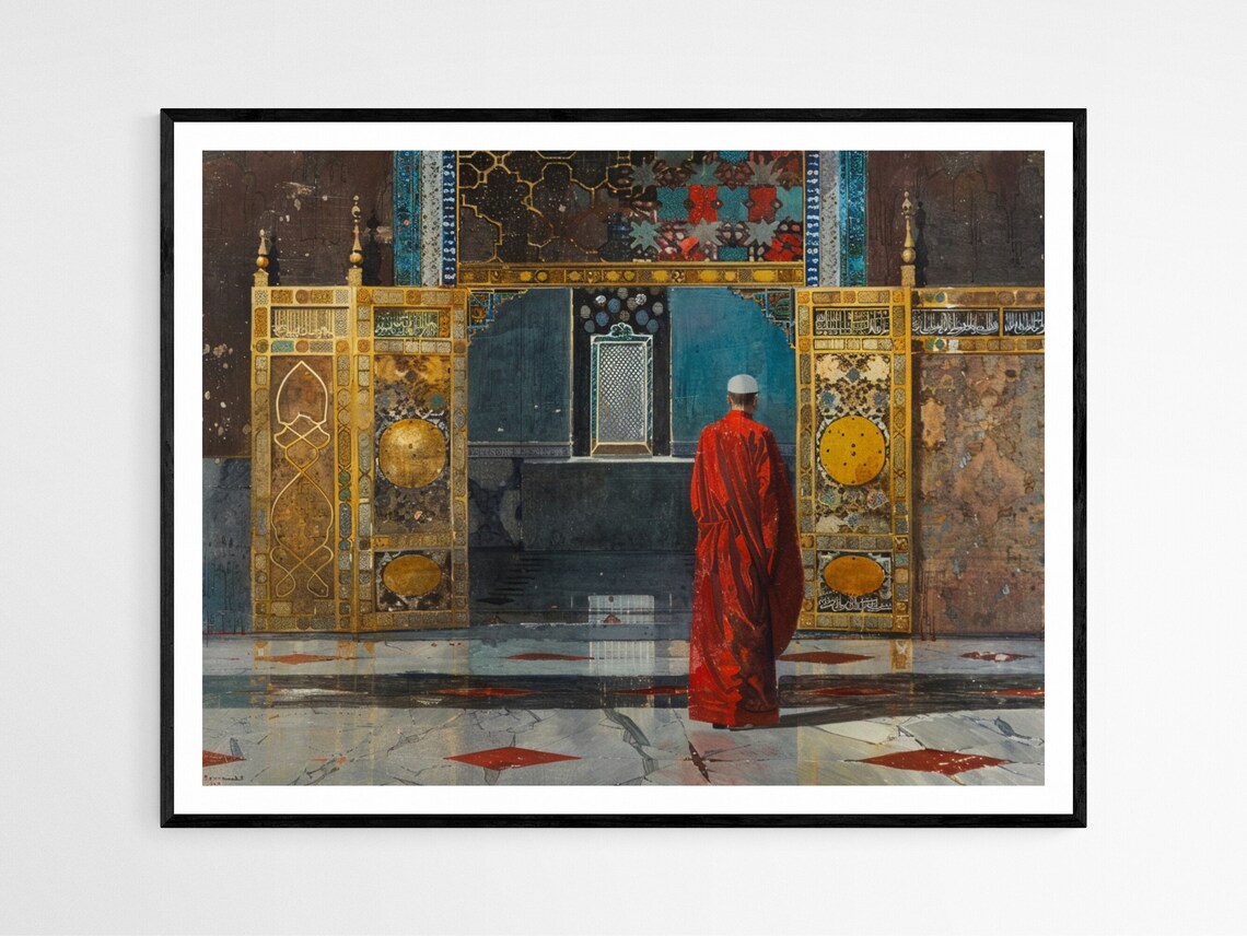Man Red Robe Golden Mosque Screen Ottoman Orientalist Art Poster