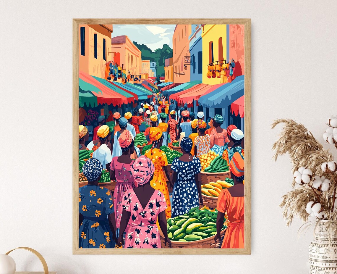 Igbo Market Day Art Print Nigerian Cultural Scene Vibrant African Marketplace