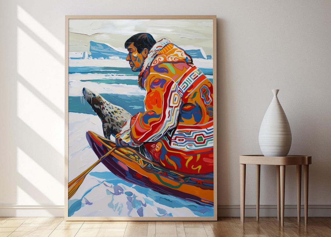 Inuit Seal Hunting Art Print Traditional Arctic Subsistence