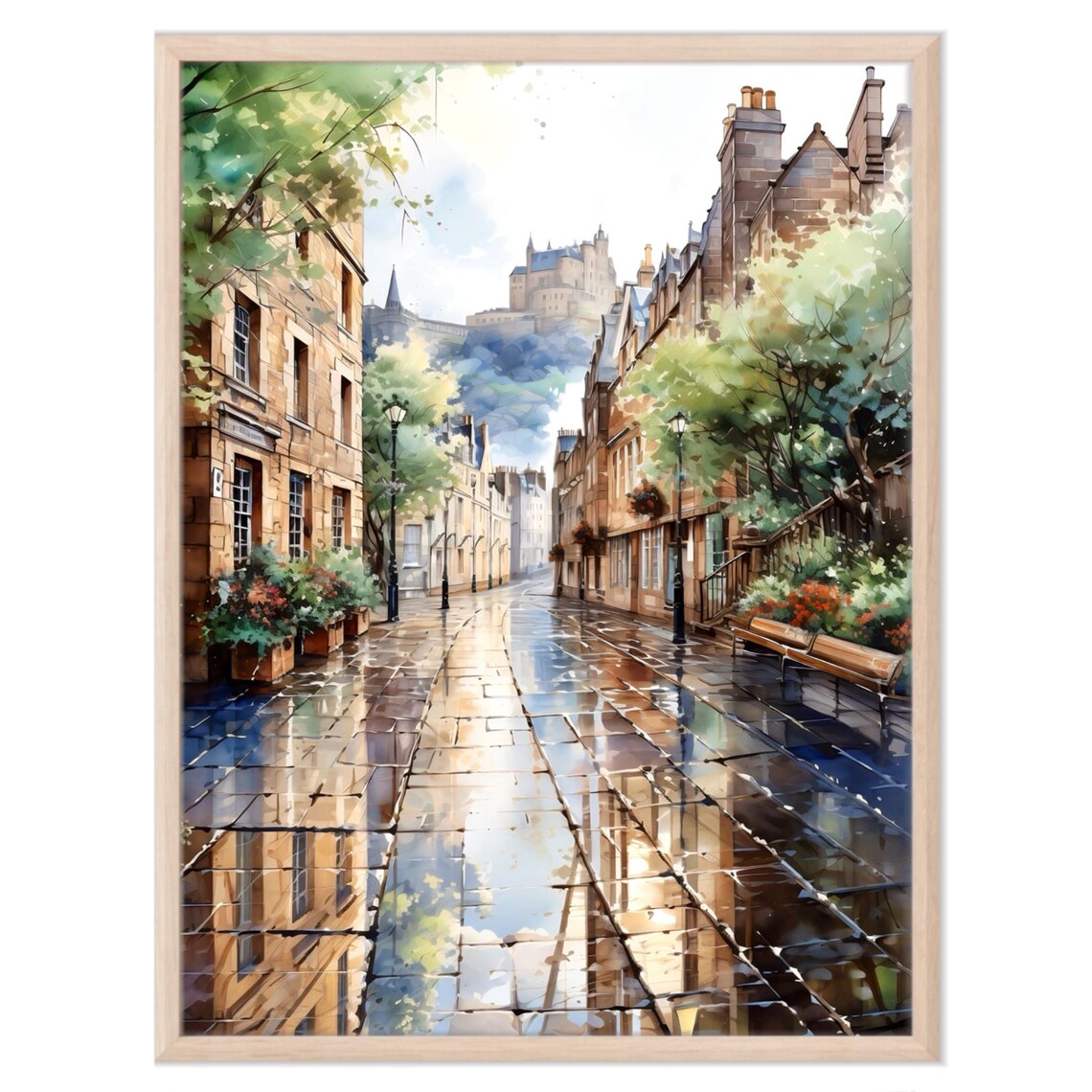 Edinburgh Castle Watercolor Art Print, Scotland Cityscape